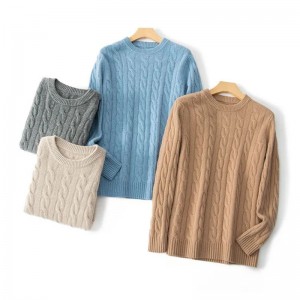 Мъжки кръгла шия кабел цвете топло седем игла с удебелен пуловер