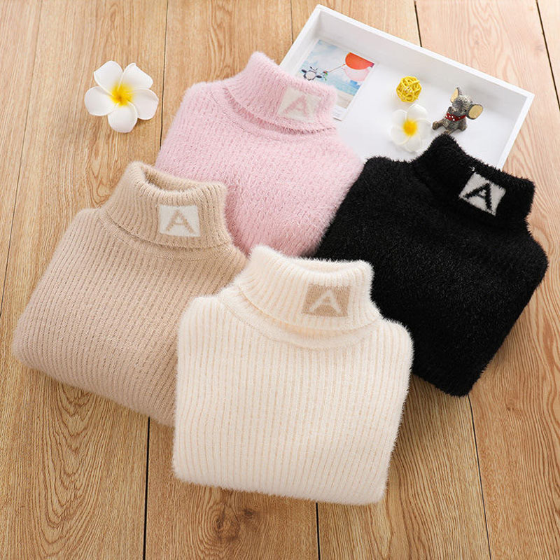 Дрехи с висока шия плюшени пуловери Детски дрехи бебешки бебета деца плетене на пуловери