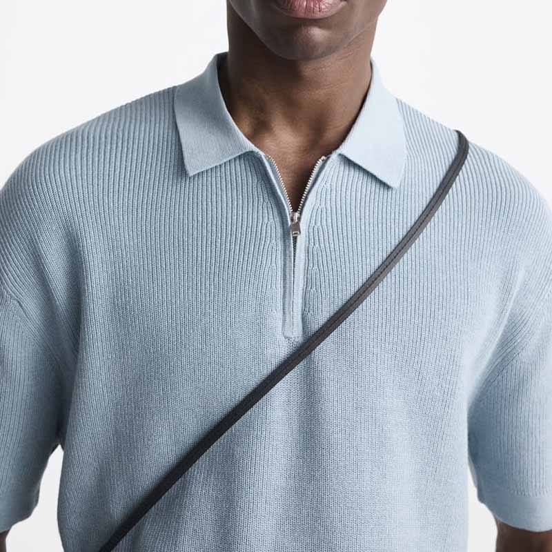 Мъже плеткаки поло риза висококачествена 100% памучен плетен поло дизайнер на яка