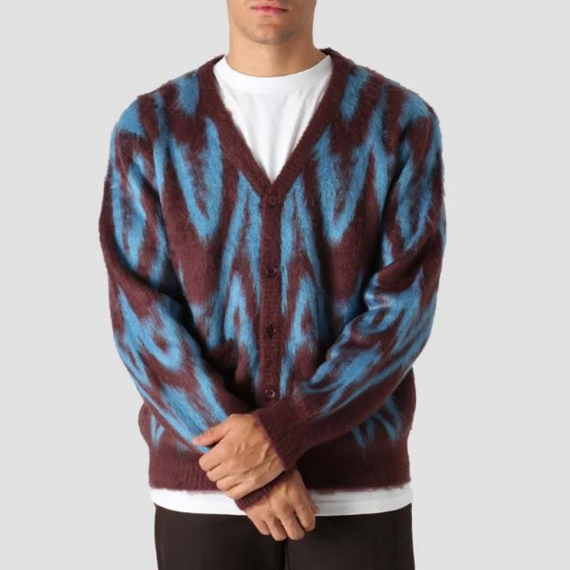 Висококачествен персонализиран модел плетен жакард дизайн Men\'s Cardigan пуловер